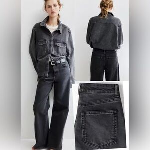 H&M 5-pocket Wide High Waist Cotton Black Jeans size 2